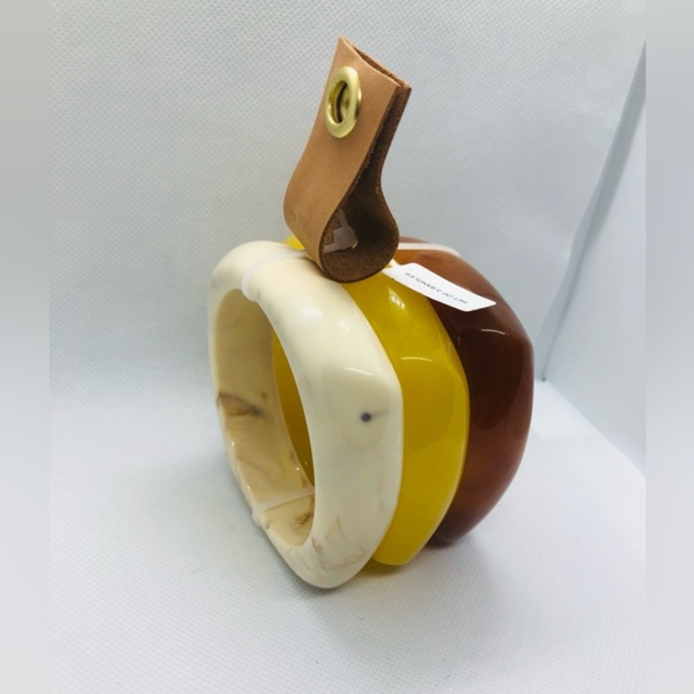 3pack yellow brown‎ cream glossy lucite bracelet bangle set new